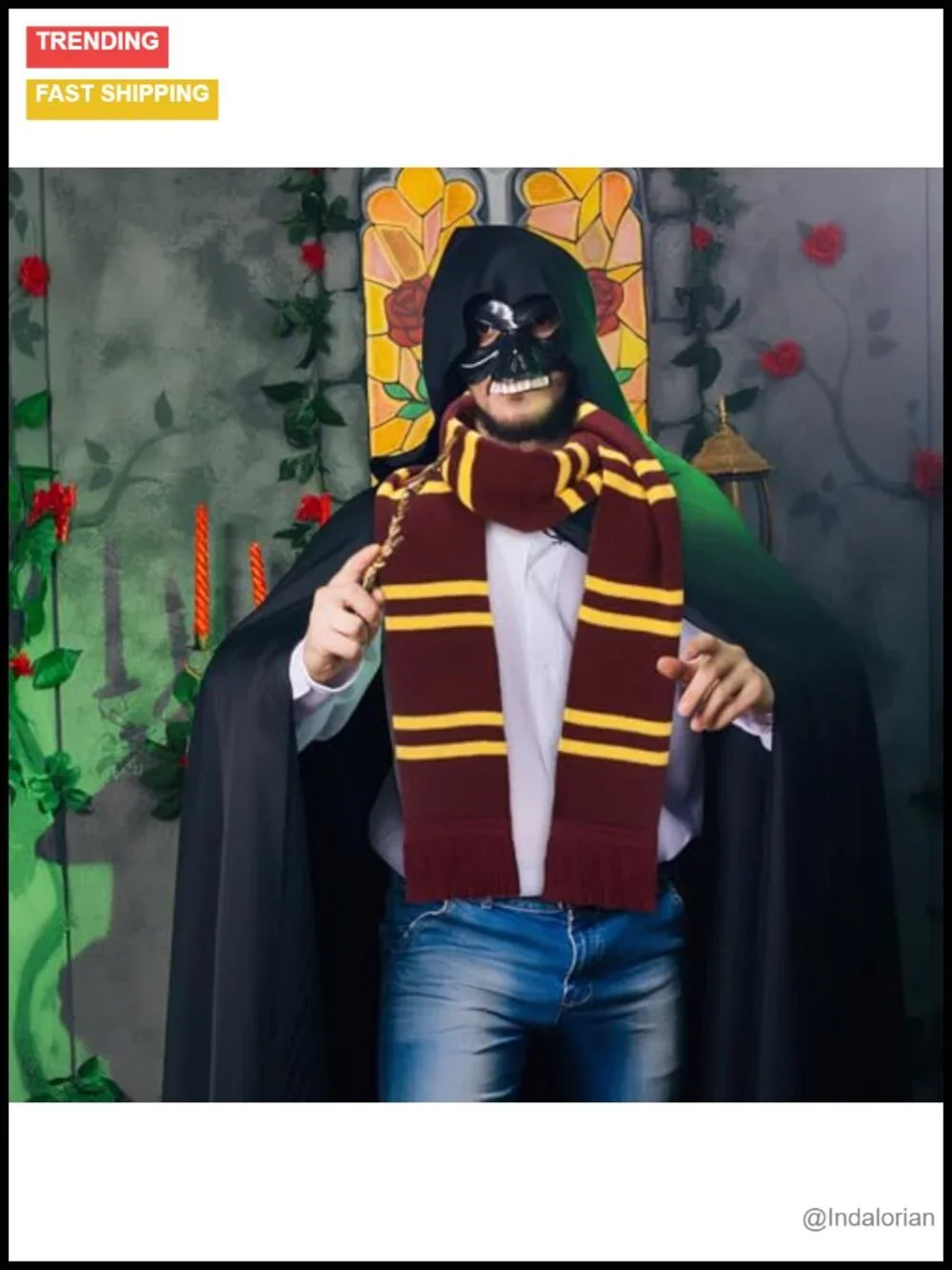 Striped Knit Wizard Scarf, Soft Acrylic Party Accessory for Halloween Costume
